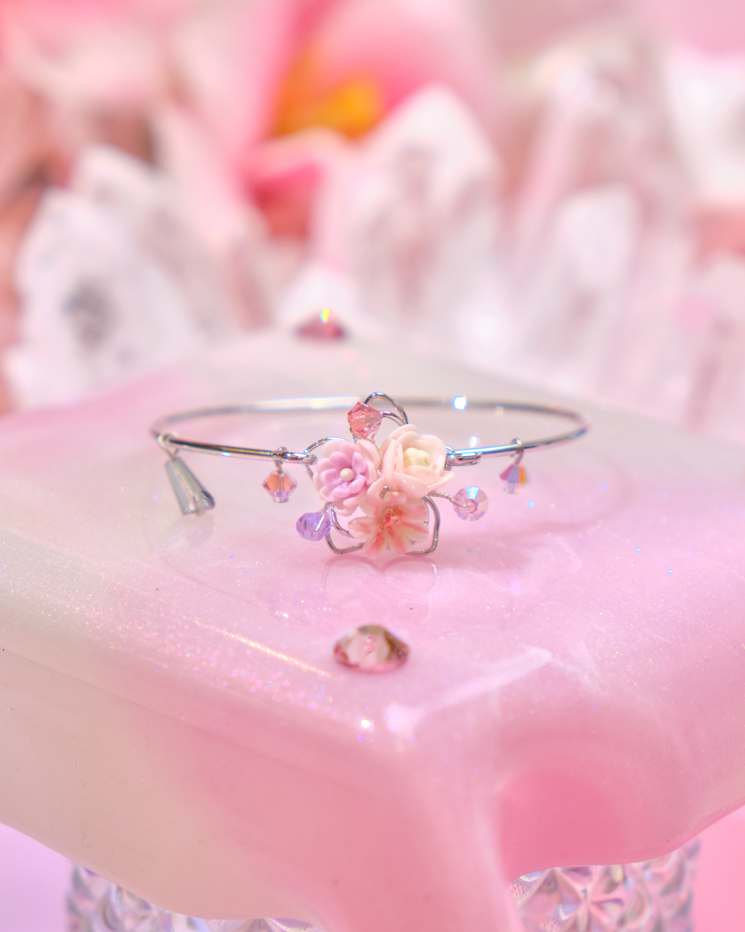 12695 優雅園林小花束鍍金/銀開口手鐲