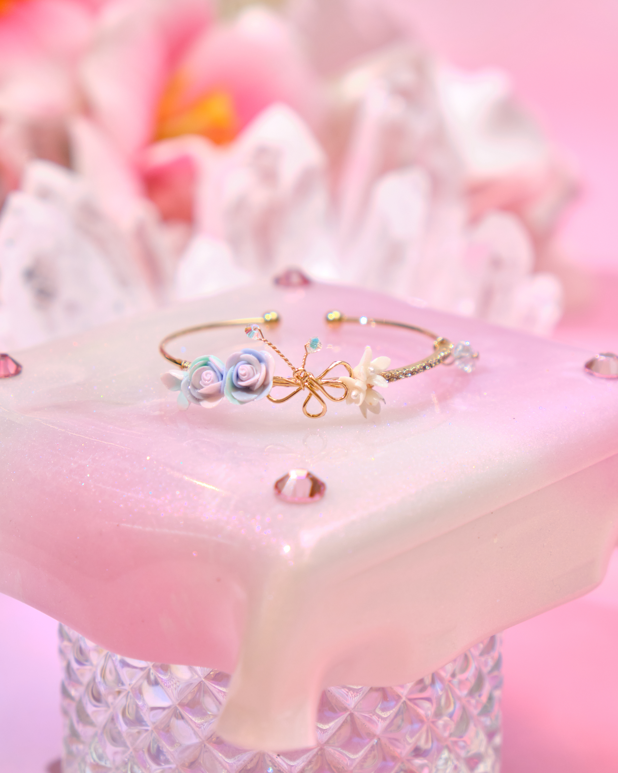 12690 優雅園林小花束鍍金/銀開口手鐲