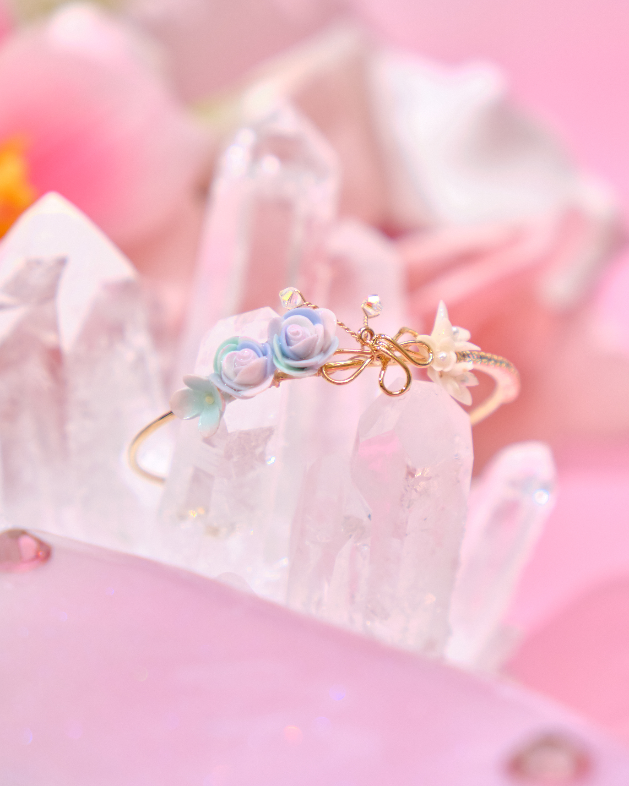 12690 優雅園林小花束鍍金/銀開口手鐲