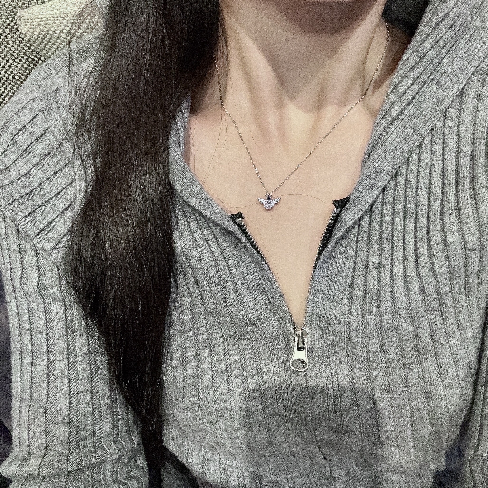 Gy”flare白金鑽小天使翅膀細鎖骨鏈