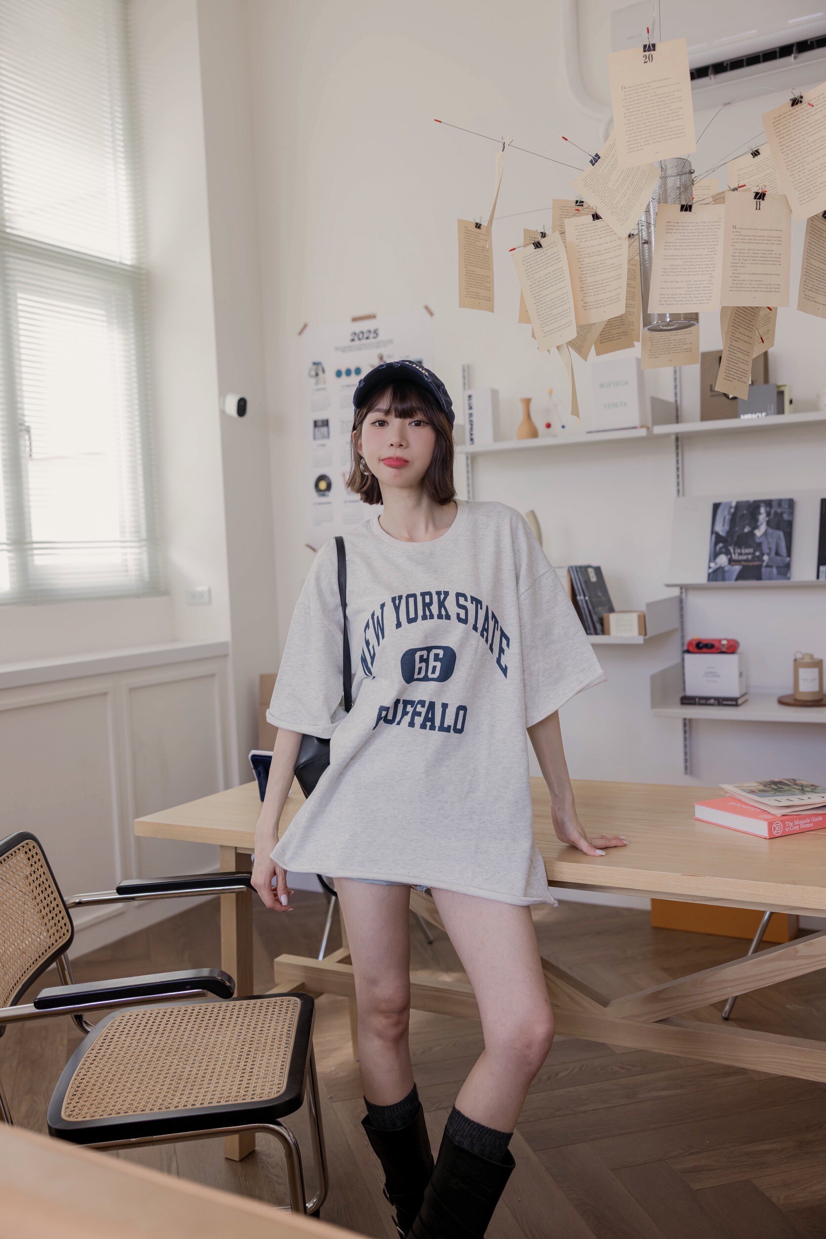 （現貨）#X15 捲邊寬鬆字母上衣(白灰/灰/藏藍)