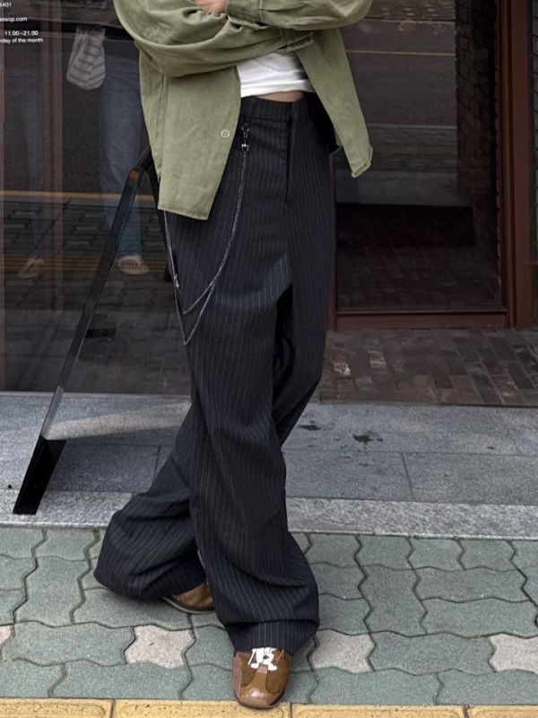 直紋連褲鏈鬆身褲 OUR ROOM-152P