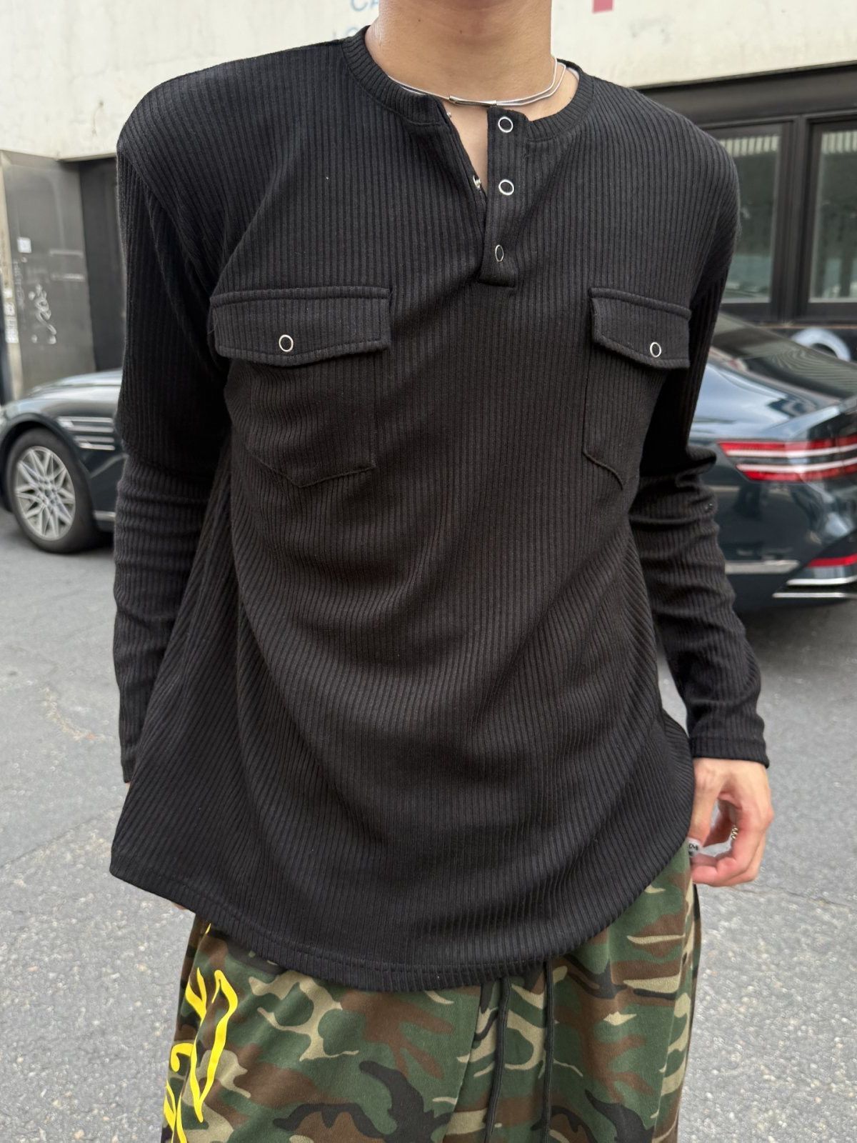 半開胸淨色長袖衫 OUR ROOM-153T