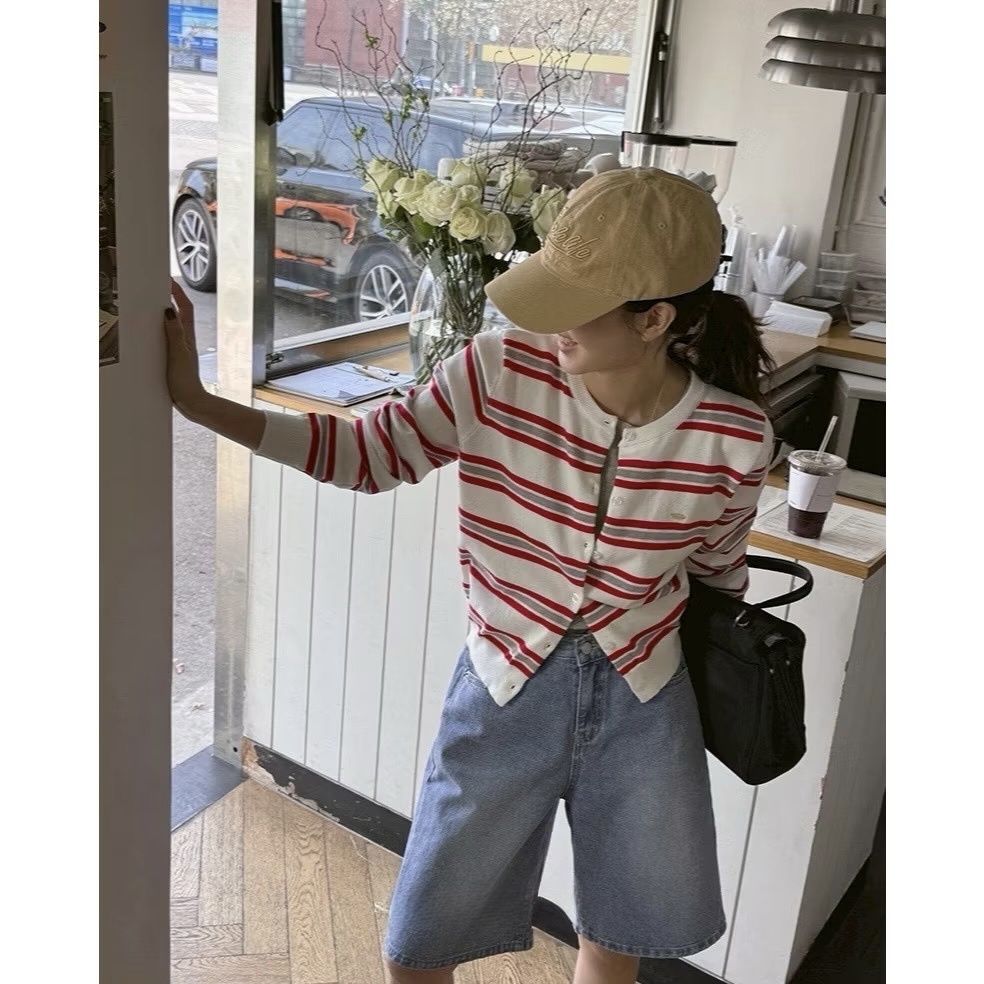 2586 韓系休閒條紋針織外套