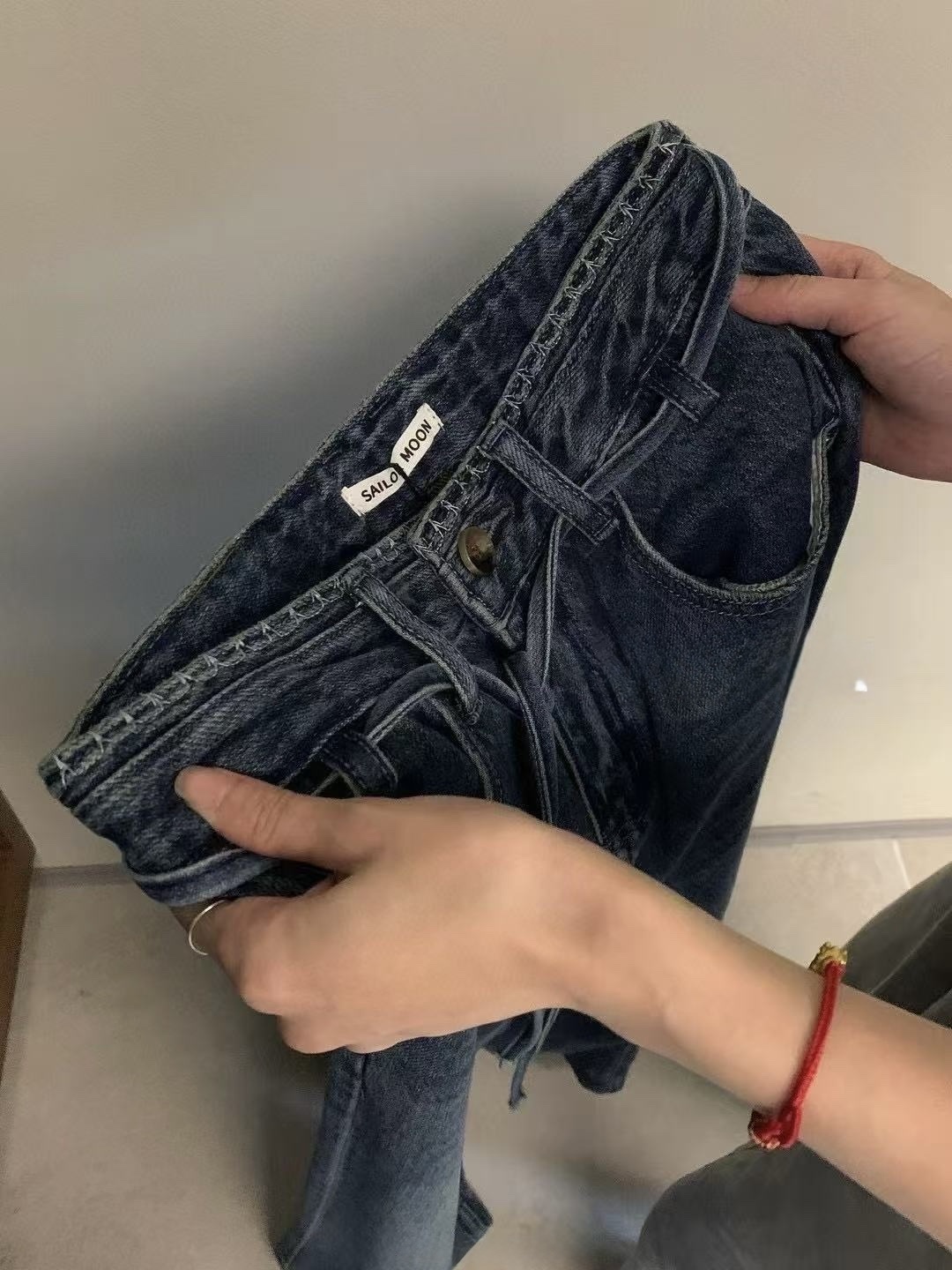 33280 腰刺繡牛仔直筒長褲