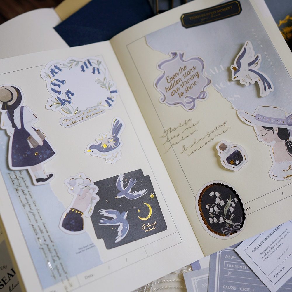 瓷藍-少女系列 24枚 燙金貼紙包｜wwiinngg