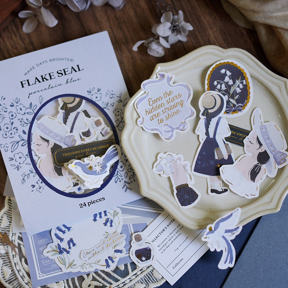 瓷藍-少女系列 24枚 燙金貼紙包｜wwiinngg