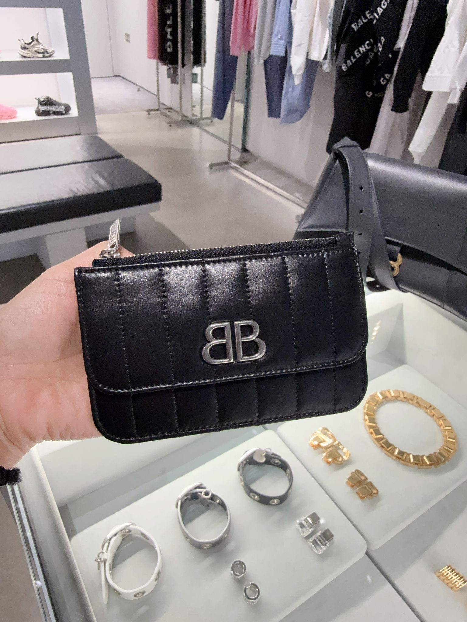 Balenciaga Mon Qulted Think Calf Long Coin Cash Holder Black 765420