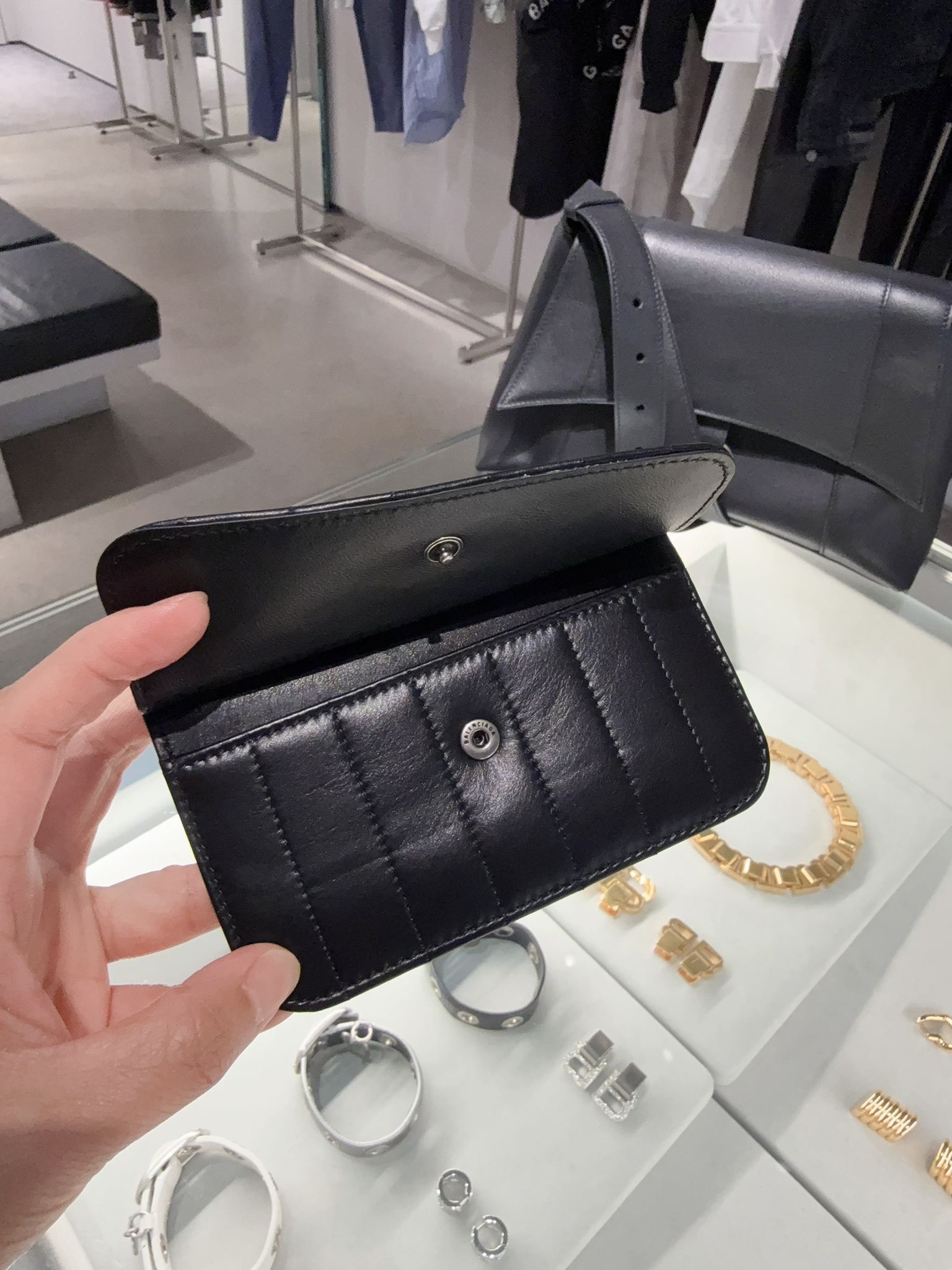 Balenciaga Mon Qulted Think Calf Long Coin Cash Holder Black 765420