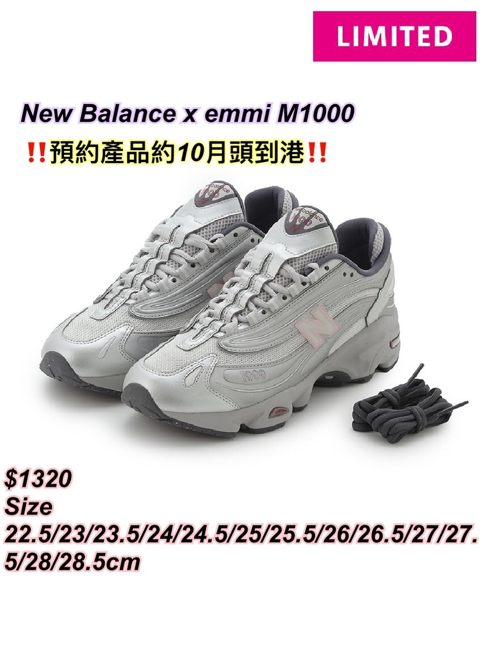 New Balance x emmi M1000 銀灰色波鞋