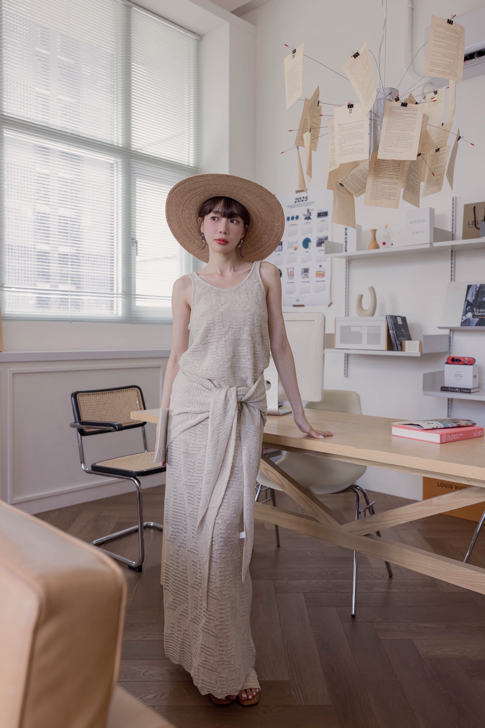 （現貨）#X14 高質感亞麻鉤織長裙(黑/杏/灰綠)