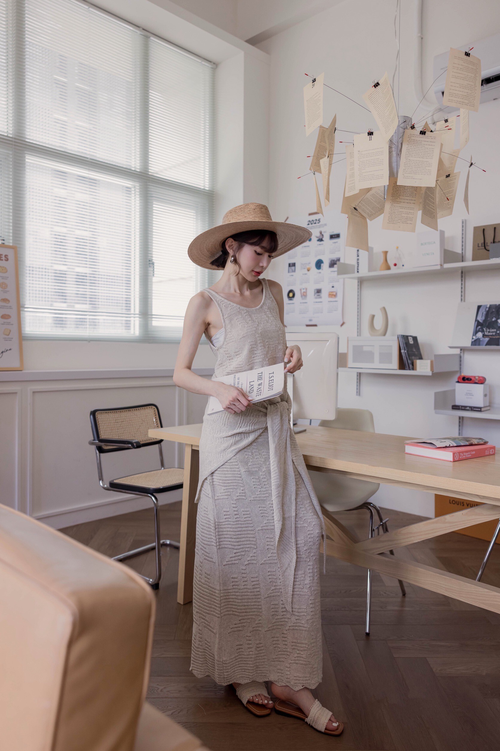 （現貨）#X14 高質感亞麻鉤織長裙(黑/杏/灰綠)