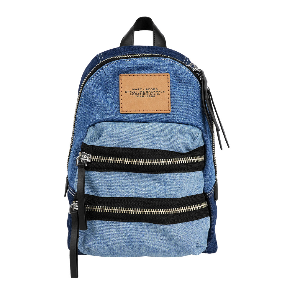 【Marc Jacobs】The Biker 拼色牛仔三層拉鍊中款後背包(單寧藍)