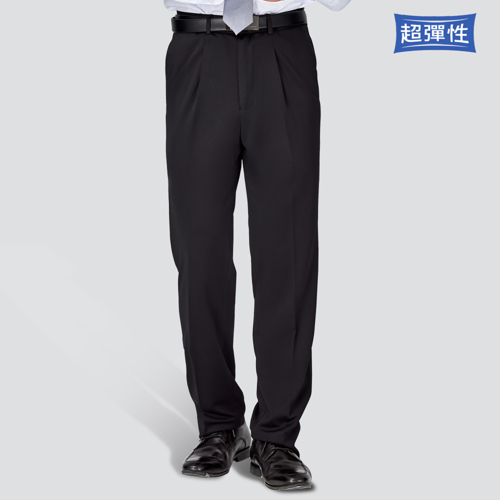 特級彈性打摺西裝褲-黑