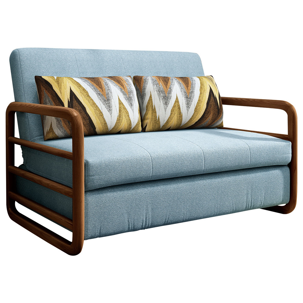 凱西藍色布沙發床/雙人椅/二人座(贈抱枕)