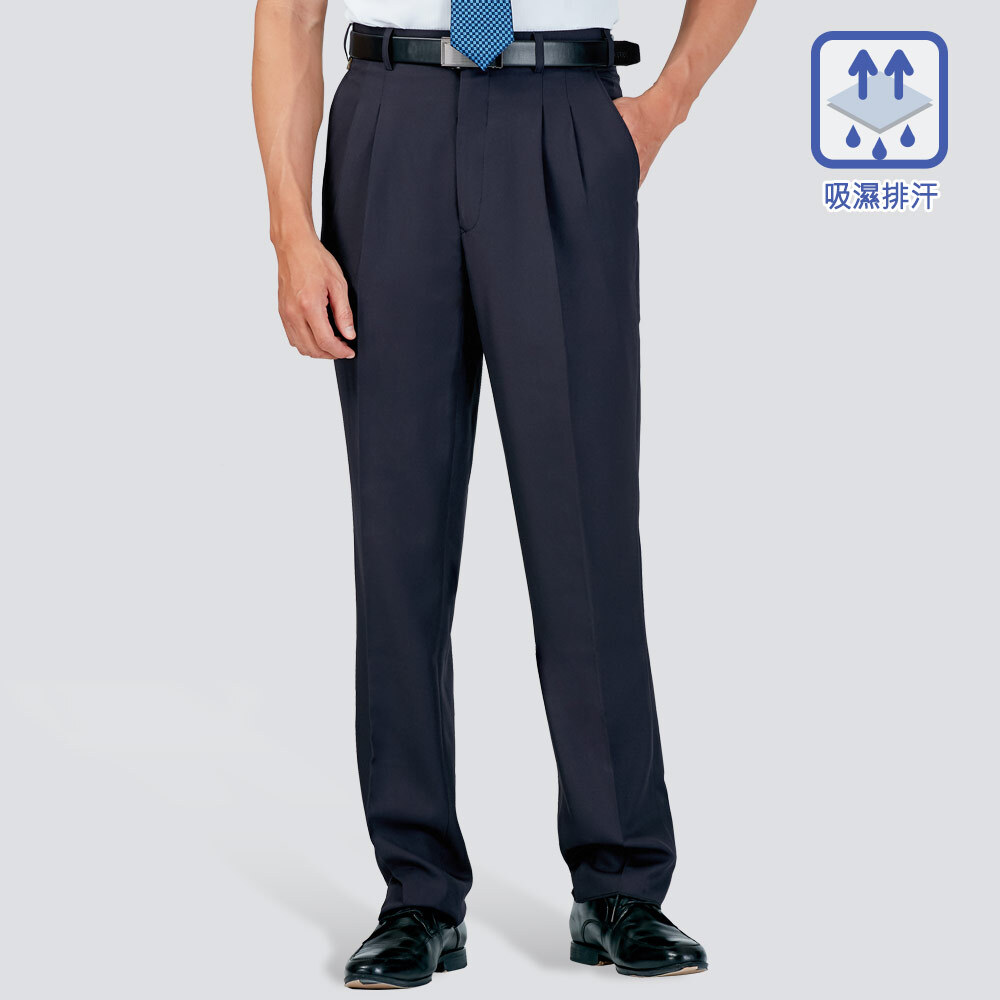 吸濕排汗打摺西裝褲-藍
