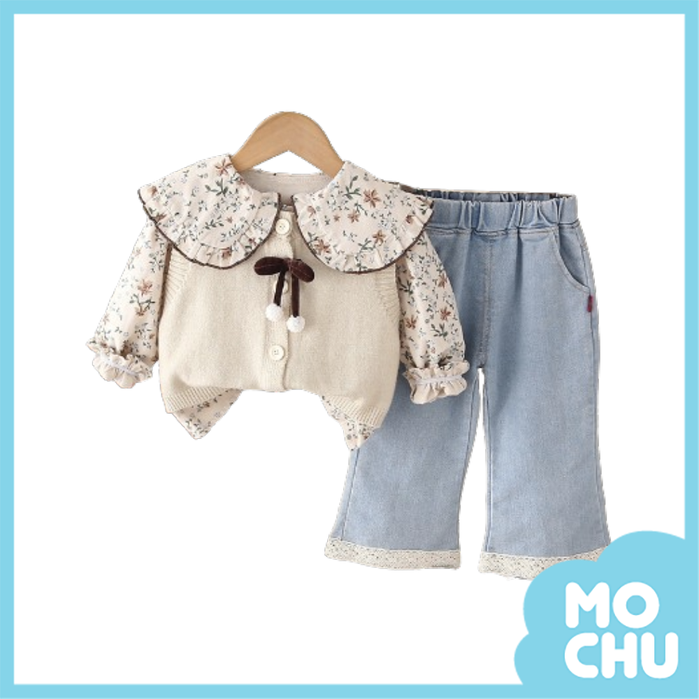 碎花大翻領三件組套裝(二色)