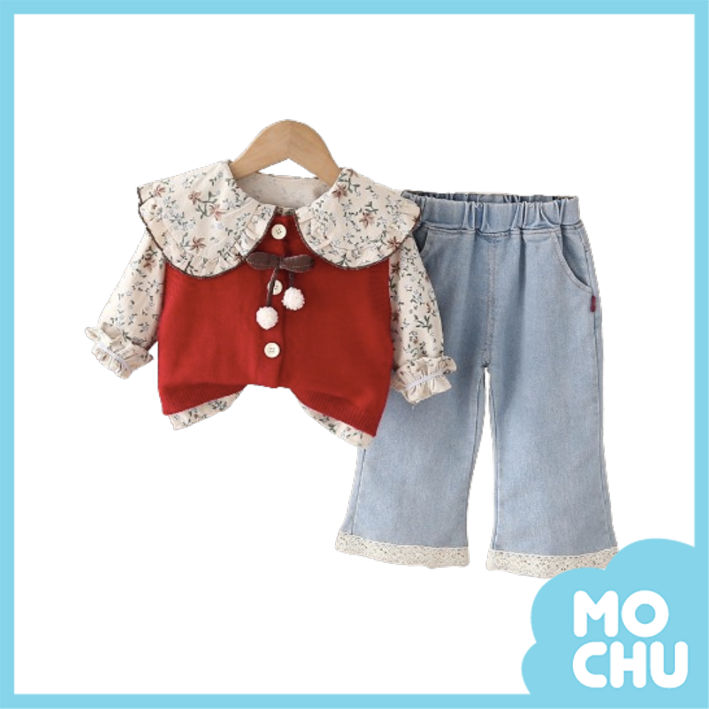 碎花大翻領三件組套裝(二色)