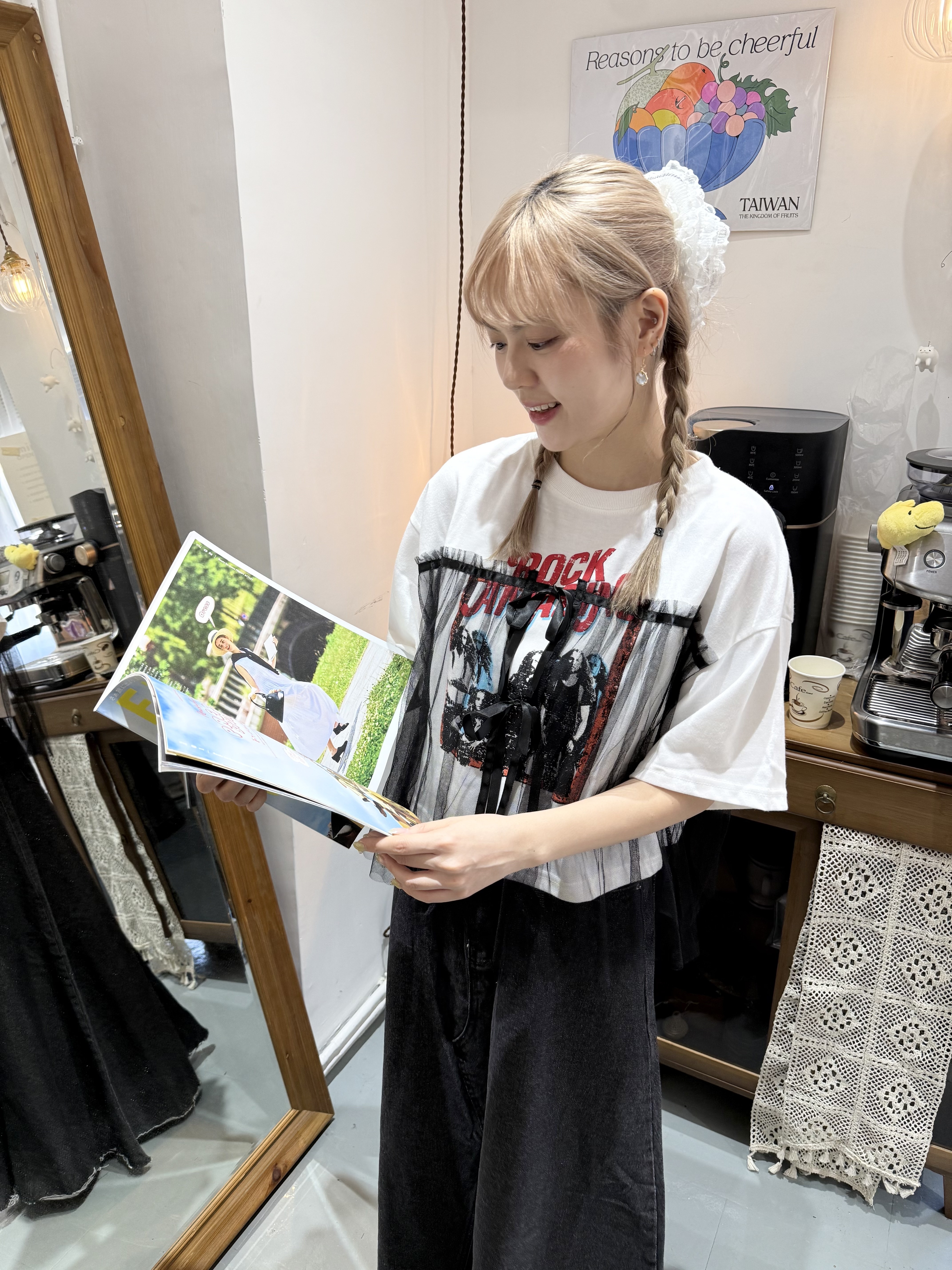 假兩件print Tee拼紗tee