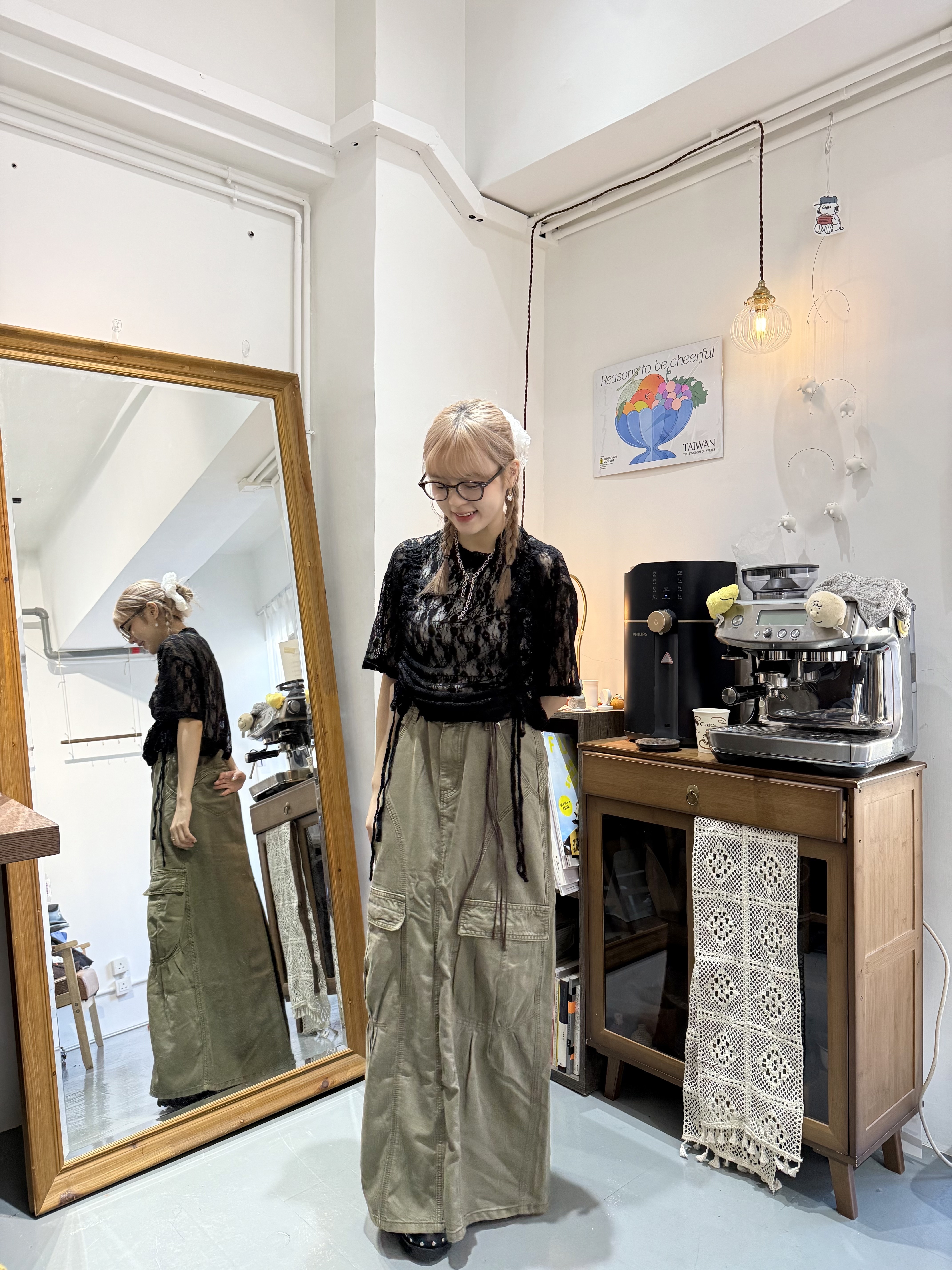 小企領lace抽繩top