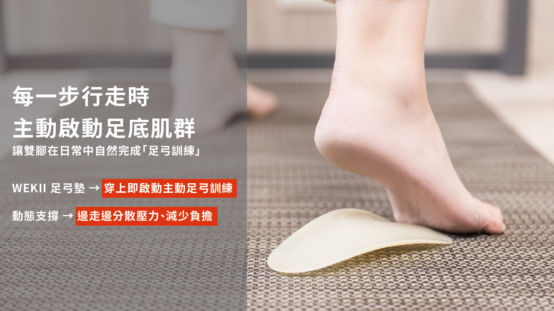 WEKII 足弓墊與訓練雙效示意圖