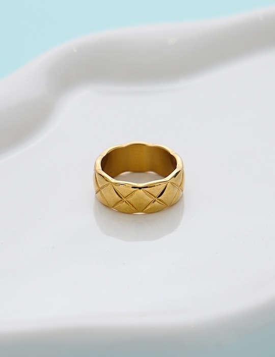 【鈦鋼】經典菱格戒指-中版(金)