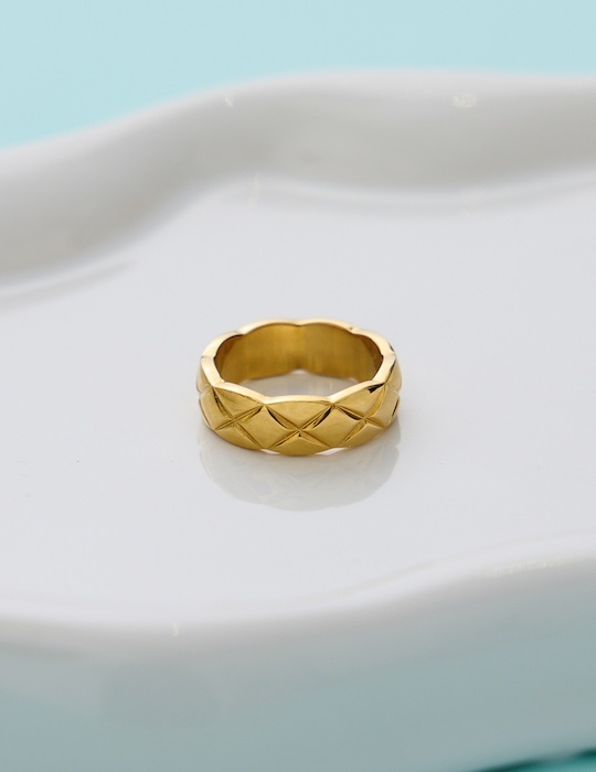 【鈦鋼】經典菱格戒指-窄版(金)