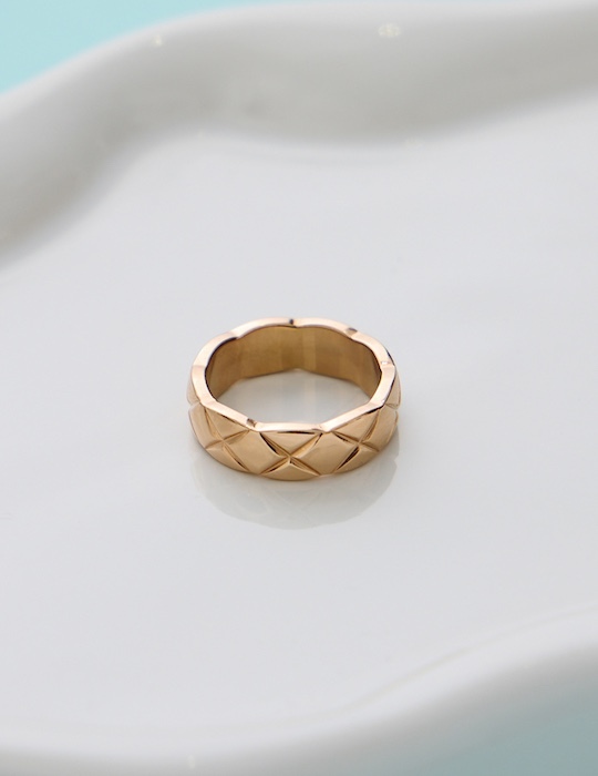 【鈦鋼】經典菱格戒指-窄版(玫瑰金)