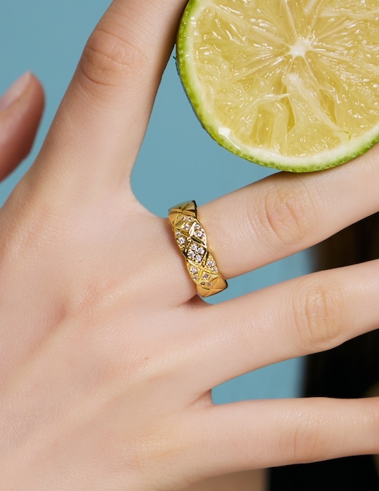 【鈦鋼】微鑲菱格戒指(金)