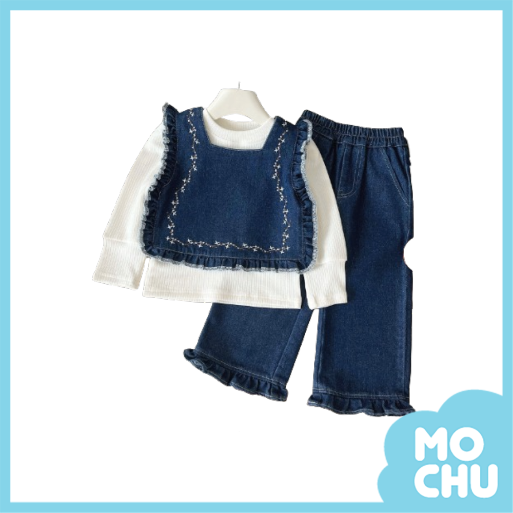 刺繡方領牛仔背心三件組套裝