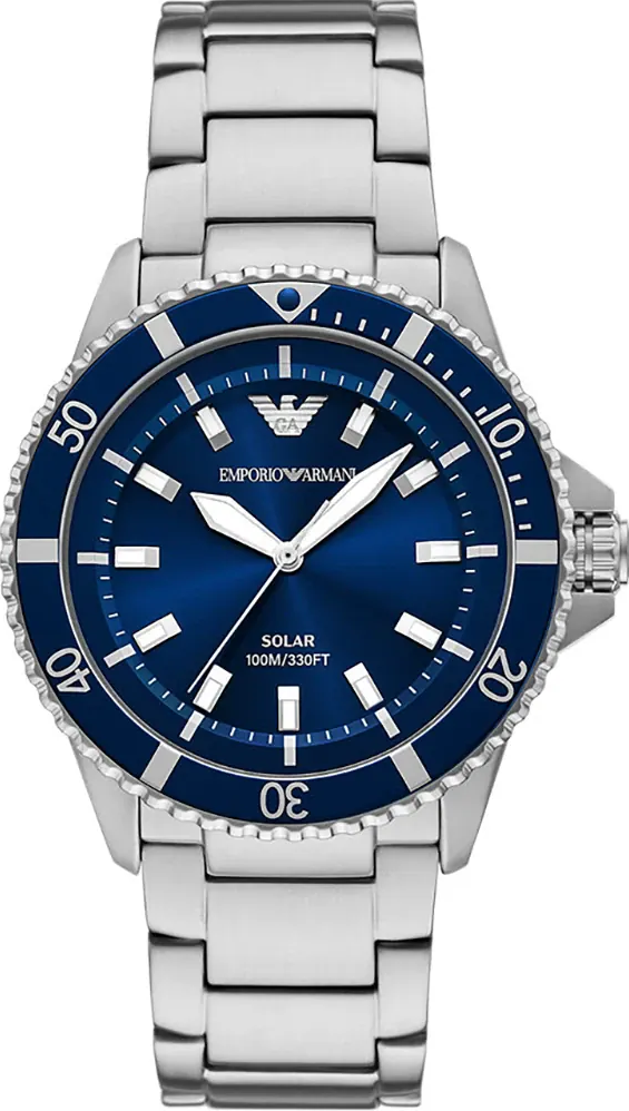 萬年鐘錶 - ARMANI  亞曼尼 精品腕錶    太陽能藍面潛水錶設計不鏽鋼男錶 AR11697 錶徑42MM