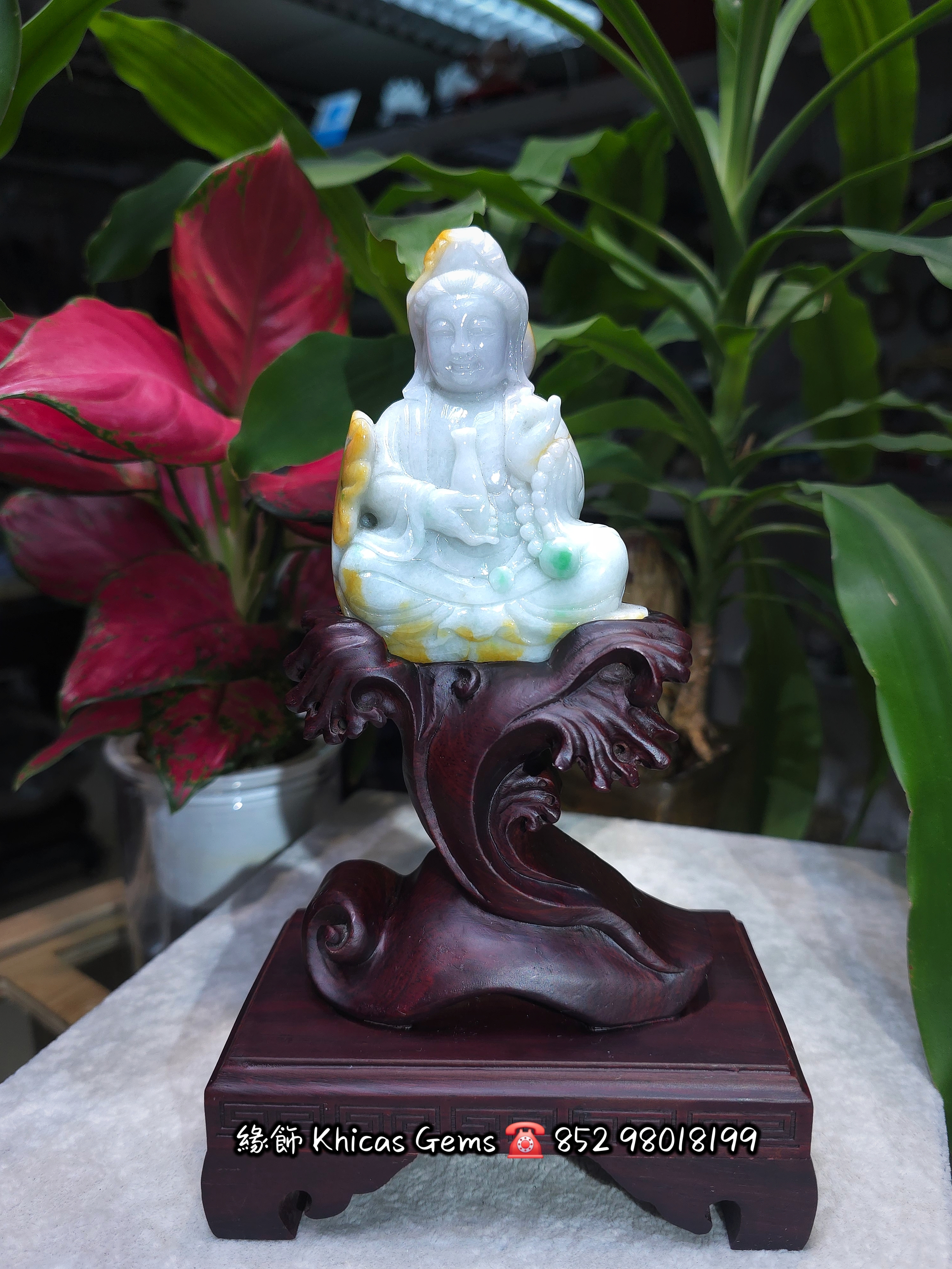 天然翡翠觀音雕刻擺件💚 附帶鑑定證書