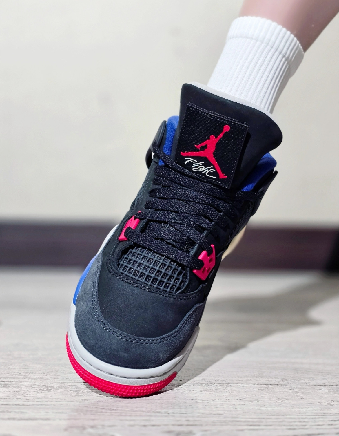 大童鞋 女鞋 NIKE AIR JORDAN 4 RETRO GS 'Rare Air' 黑藍紅 麂皮 拼接 復古 籃球鞋【IB4171-003】AJ4