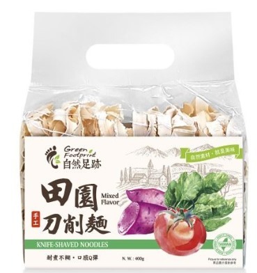 H2: 自然足跡-田園刀削麵(菠菜,蕃茄,紫薯) 400g