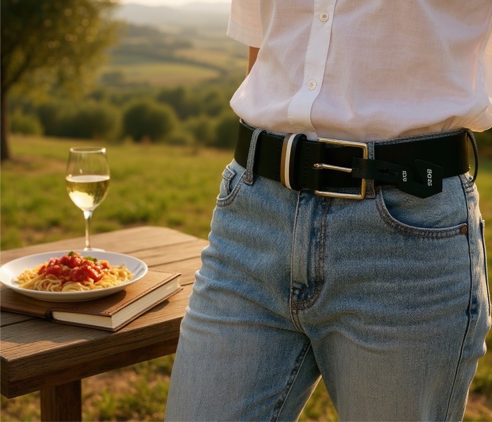 男【現貨】BOSS 老錢風高級感極簡約義大利皮革腰帶/皮帶