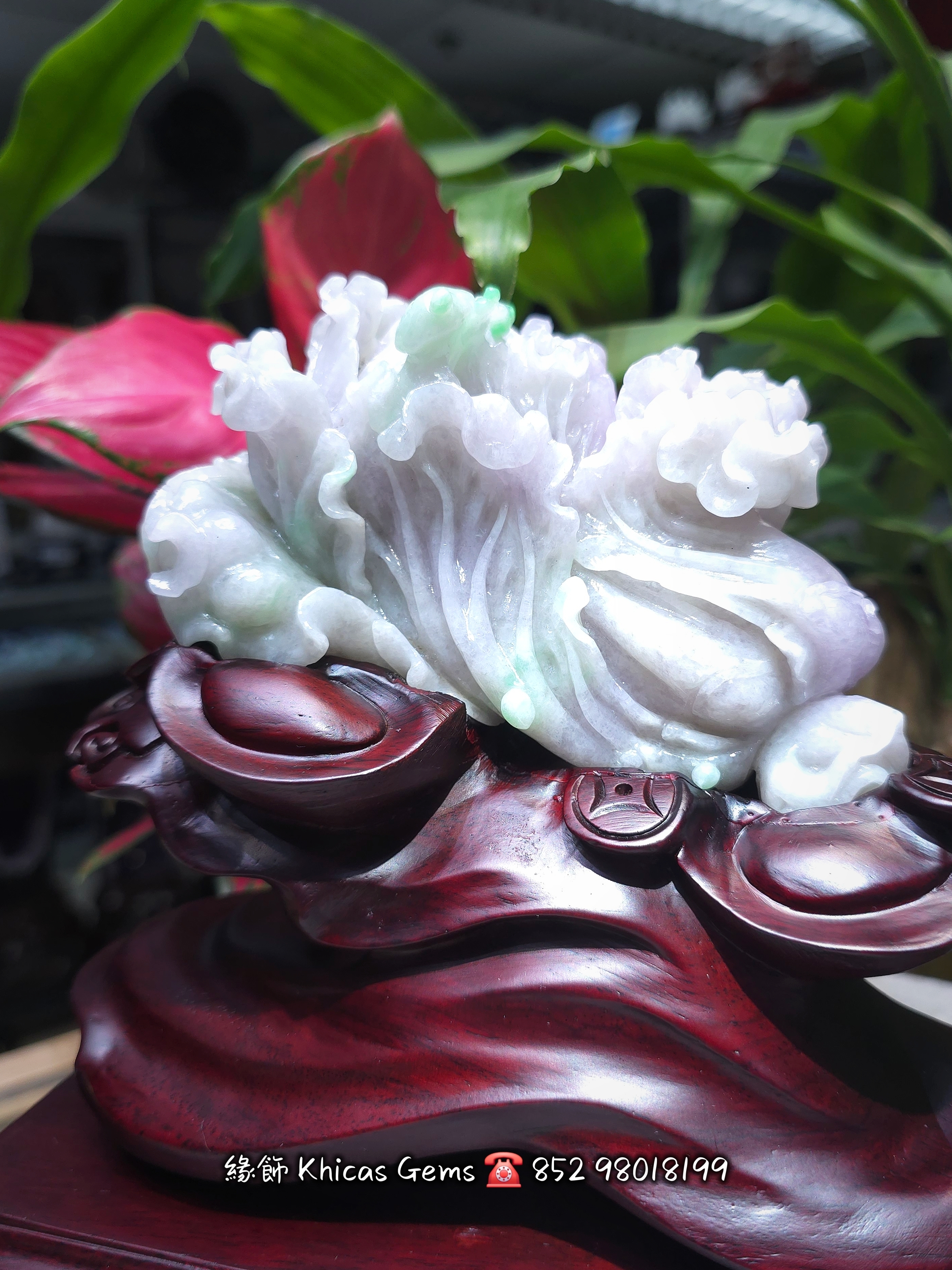 天然春彩翡翠白菜雕刻擺件💚 附帶翡翠鑑定證書