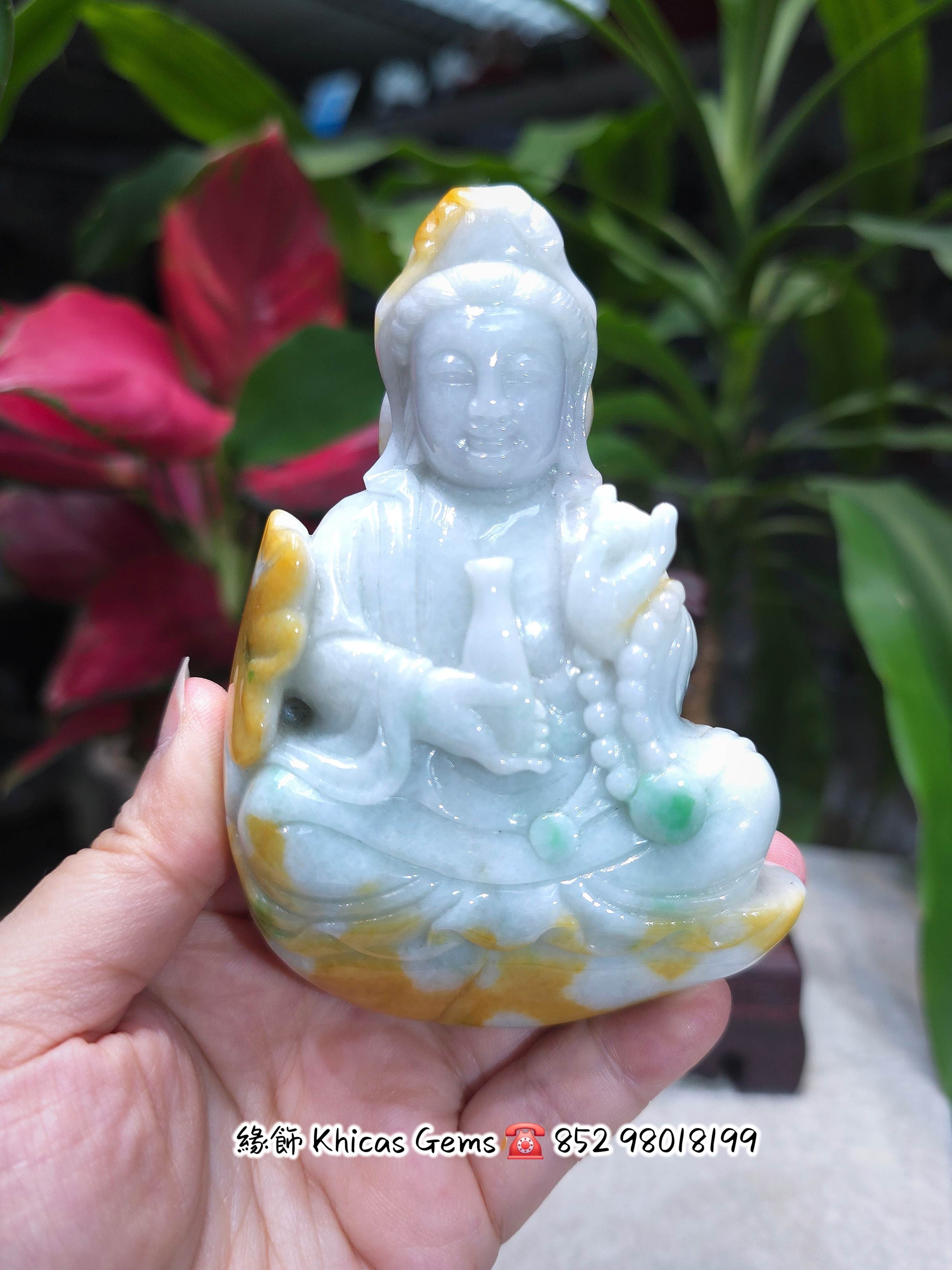 天然翡翠觀音雕刻擺件💚 附帶鑑定證書