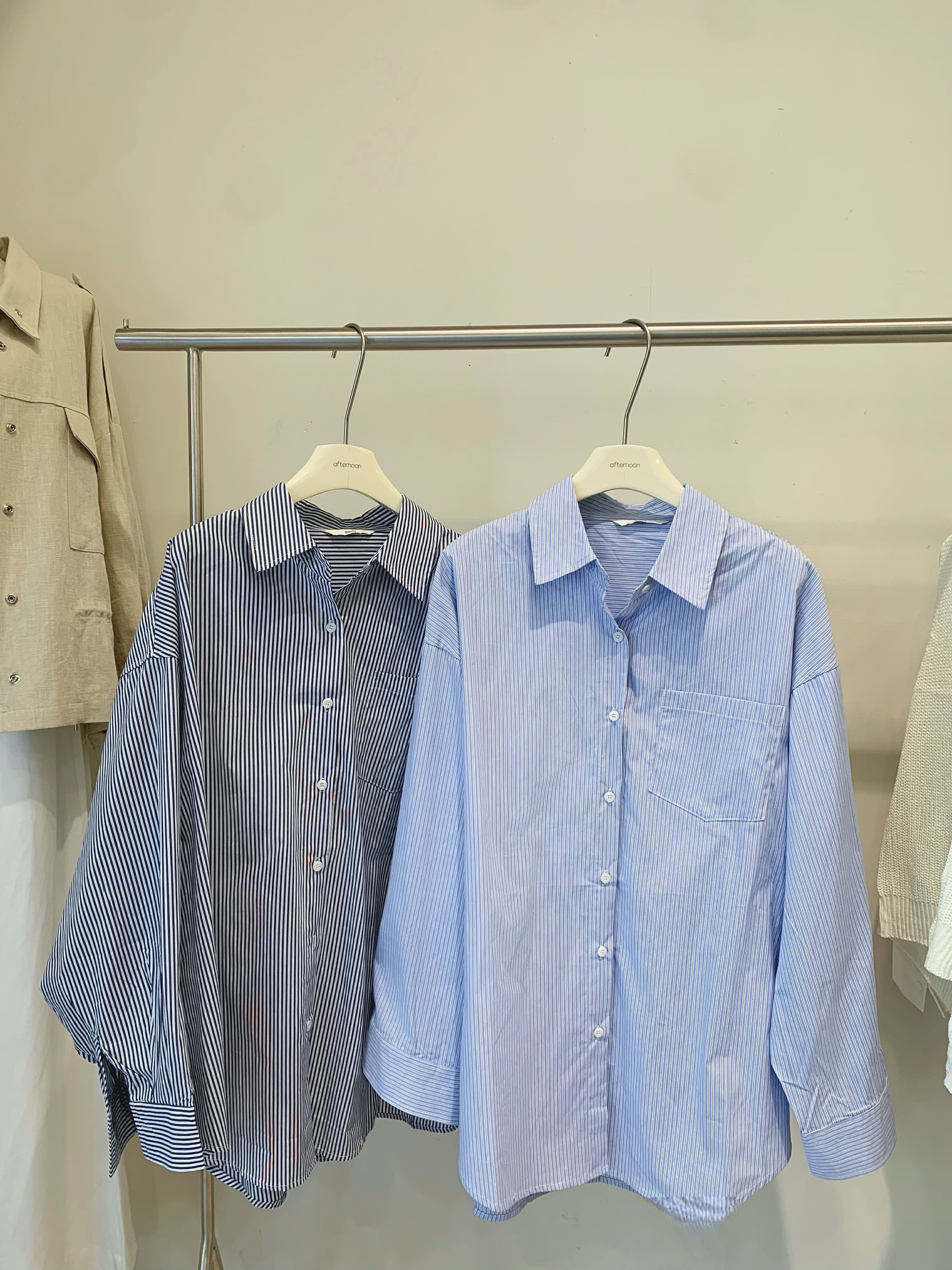 9056 oversize條紋襯衫