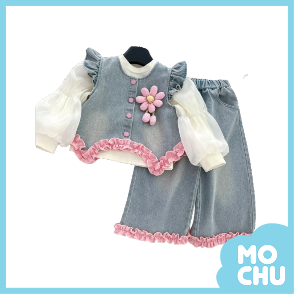 波浪滾邊牛仔三件式套裝