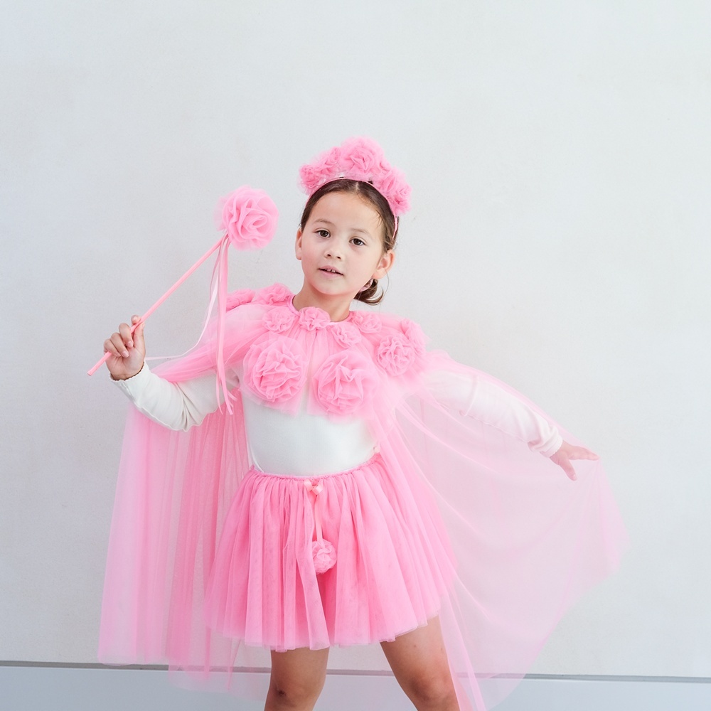 Mimi & Lula 變裝派對-蕾絲粉紅花朵紗質披風