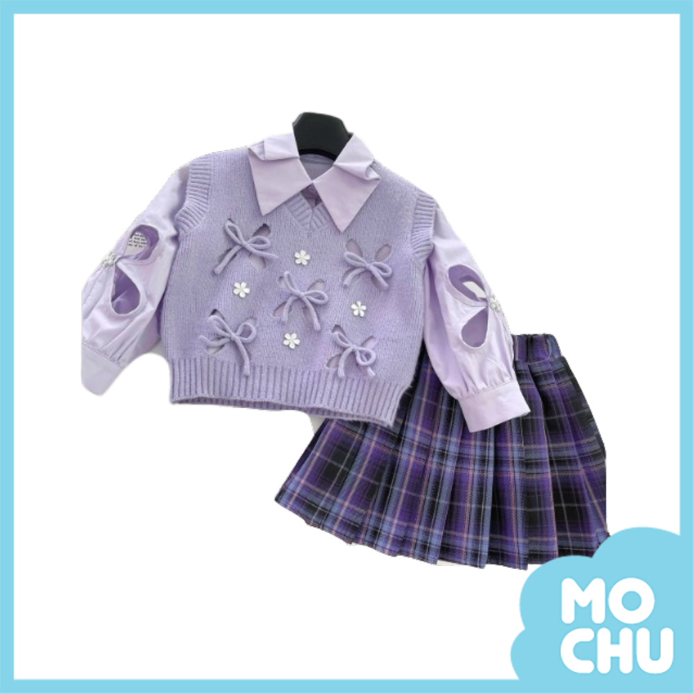 縷空蝴蝶結百摺裙三件式套裝