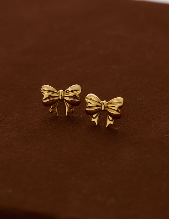 【鈦鋼】柔美蝴蝶結。針式耳環(金)