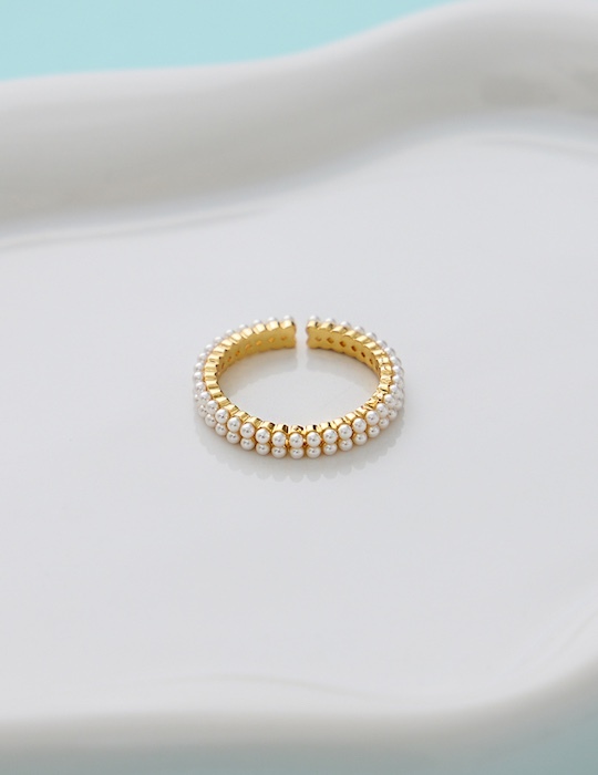 優雅珍珠雙環可調式戒指