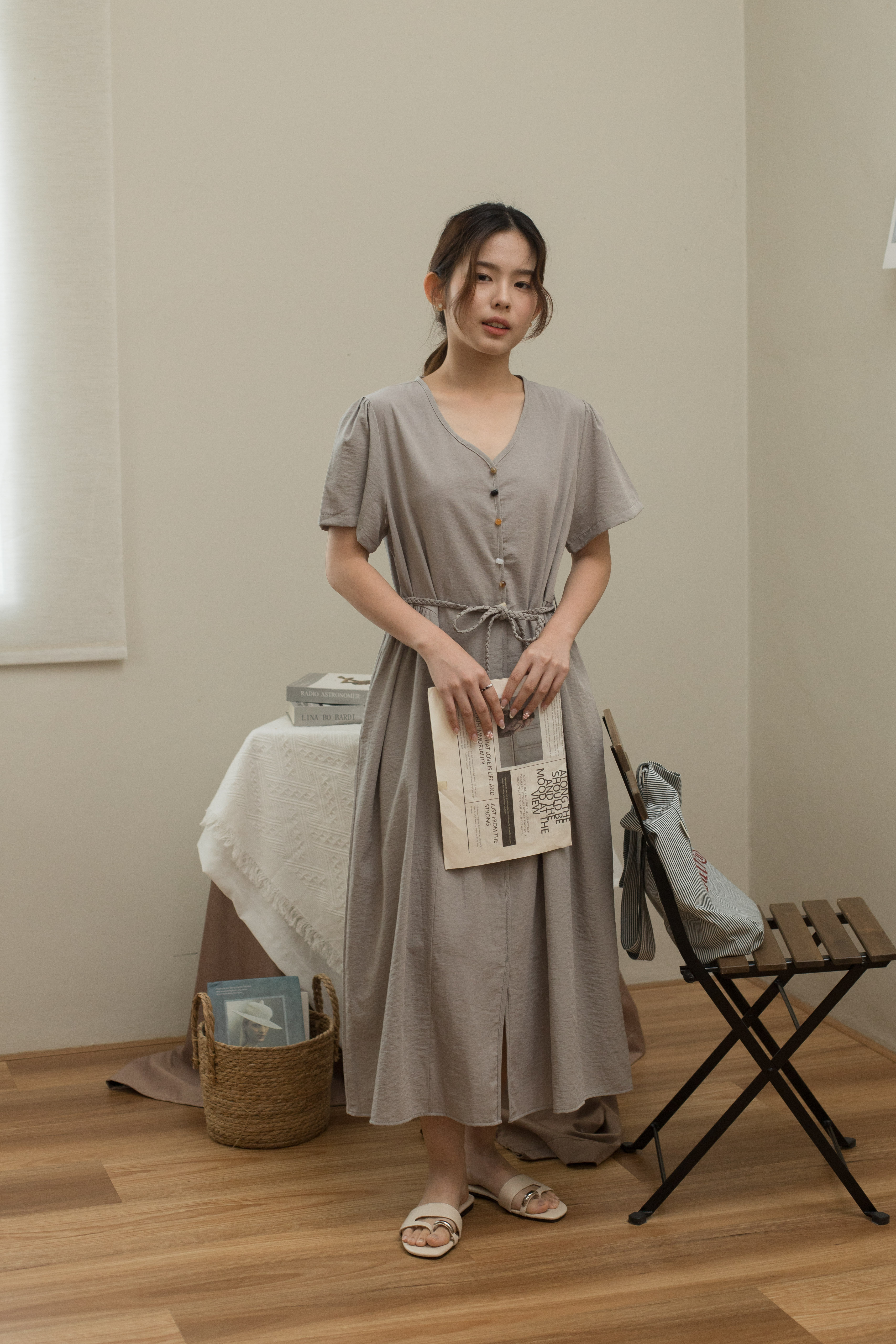 Vennis Gathered Dress Grey - 2493DLGRY