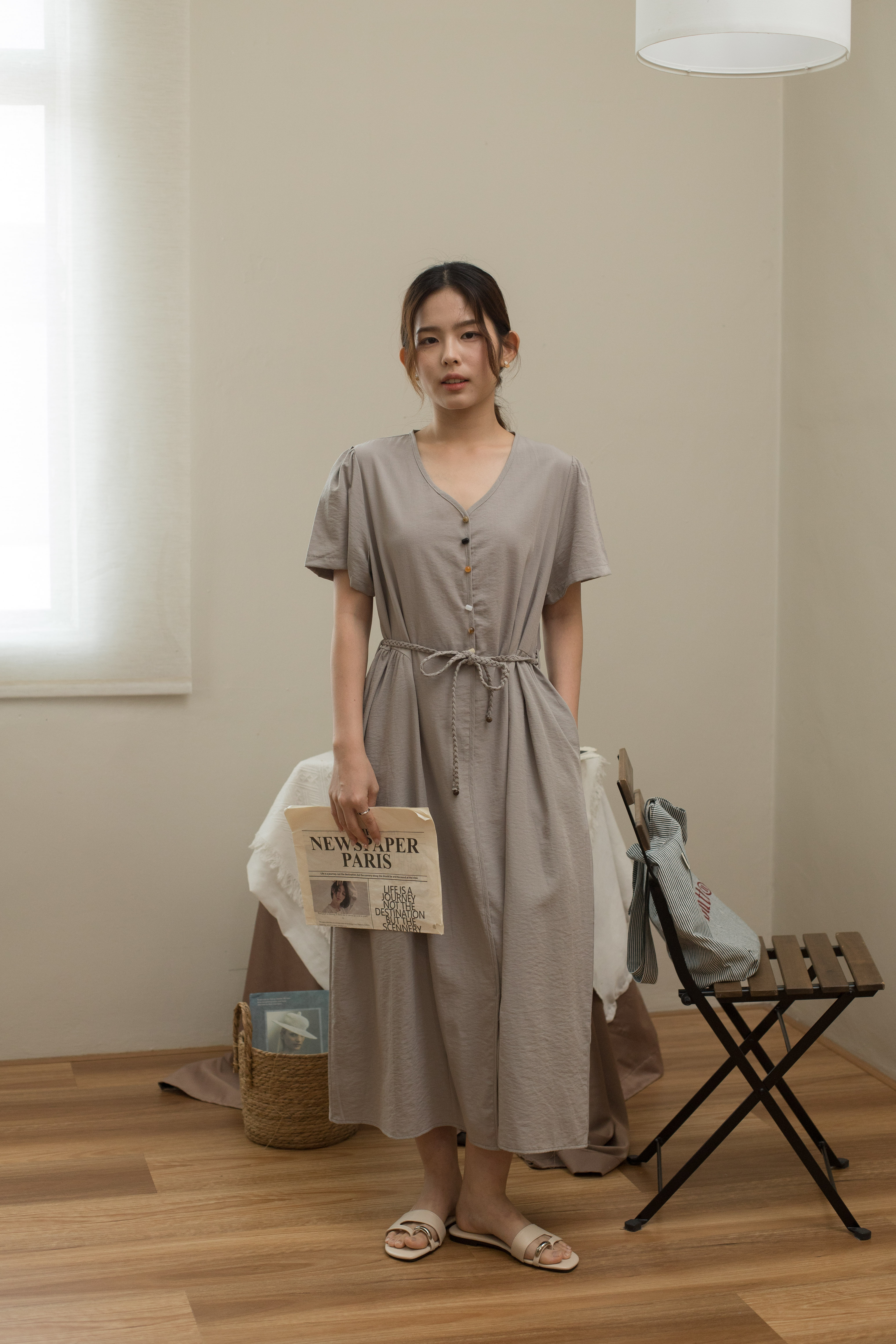 Vennis Gathered Dress Grey - 2493DLGRY