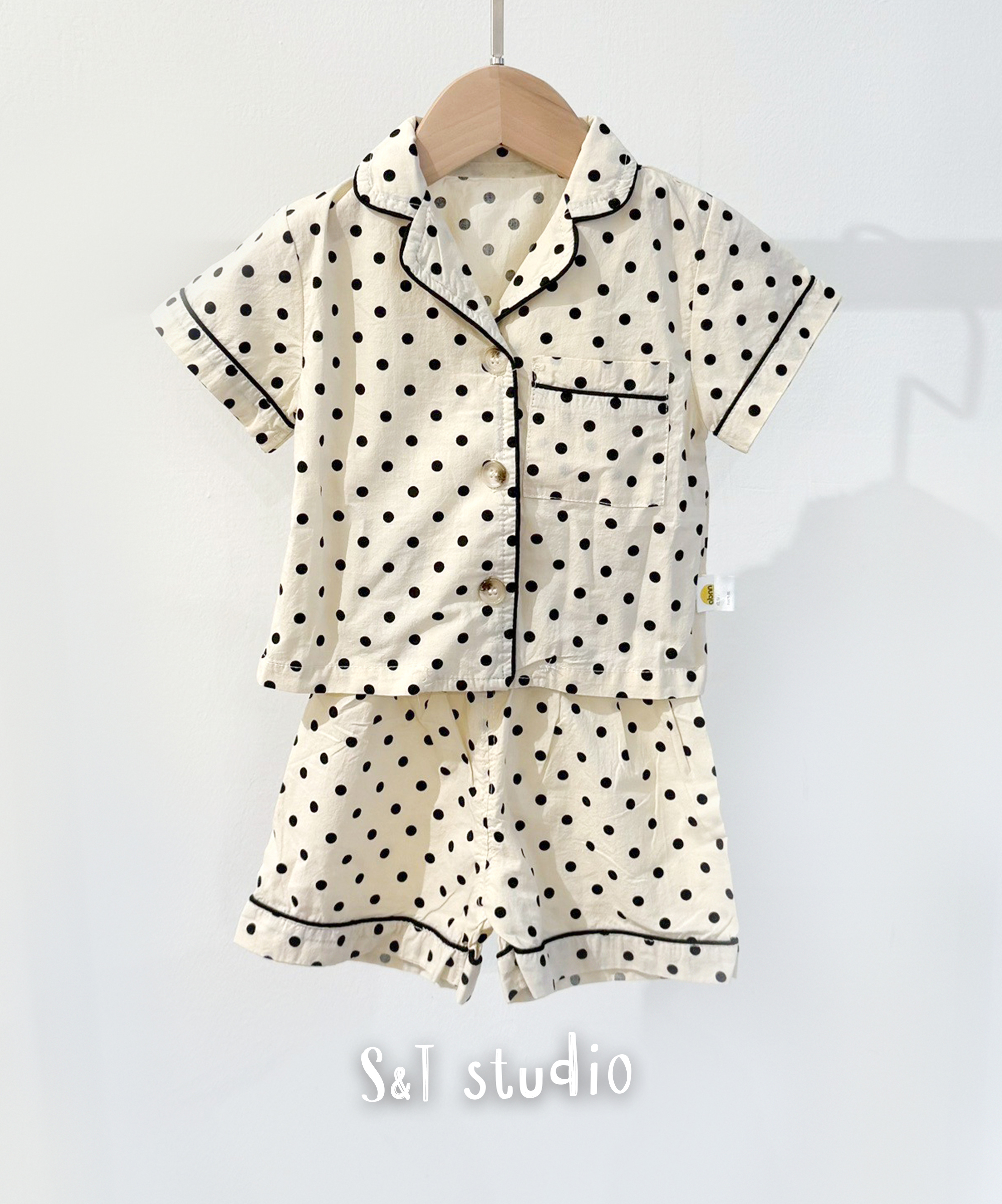 滿版點點開襟睡衣兩件式居家服套裝 (73-100)