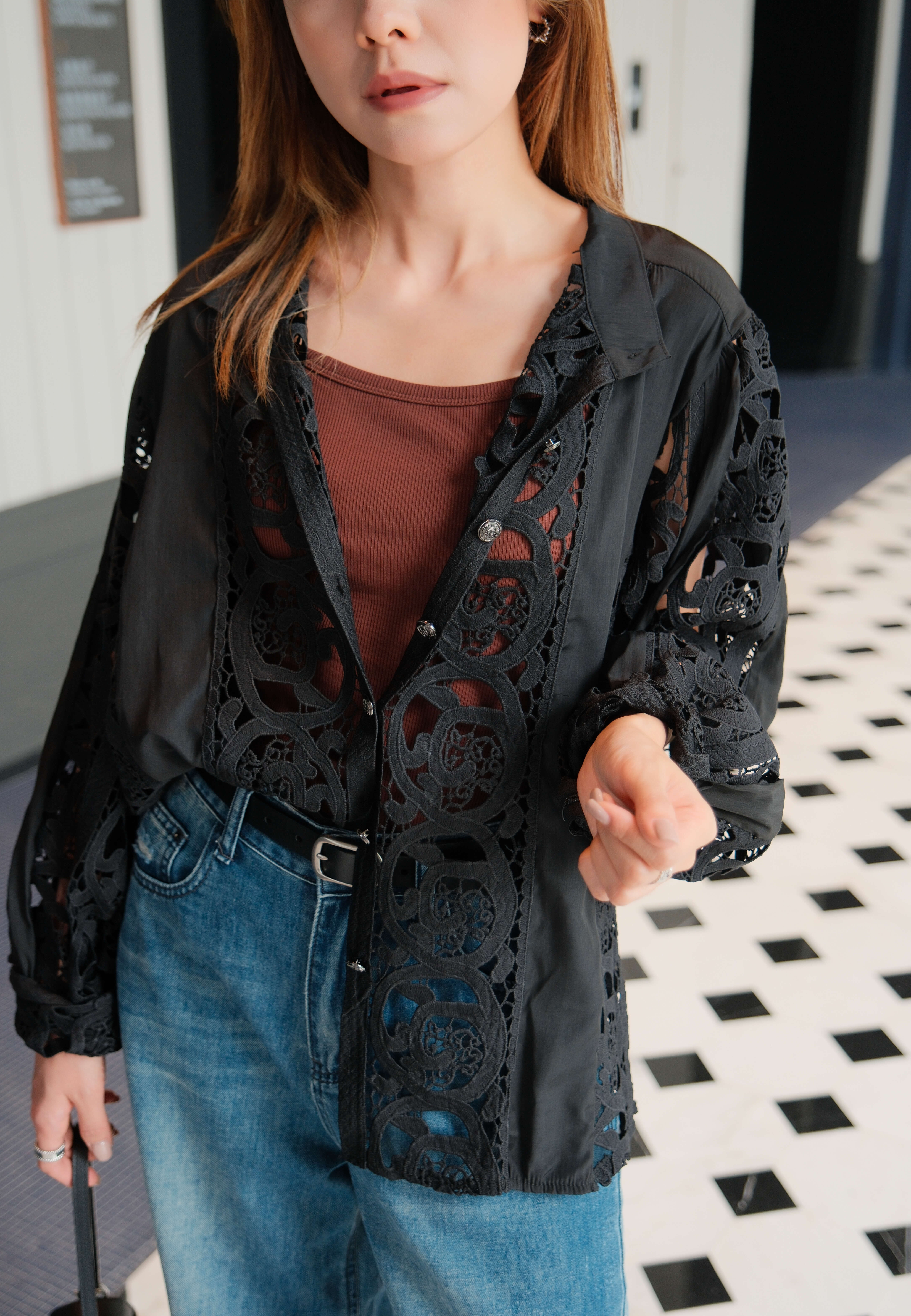 Oversized Puff Sleeve Tencel-Blend Lace Shirts_SH259L27