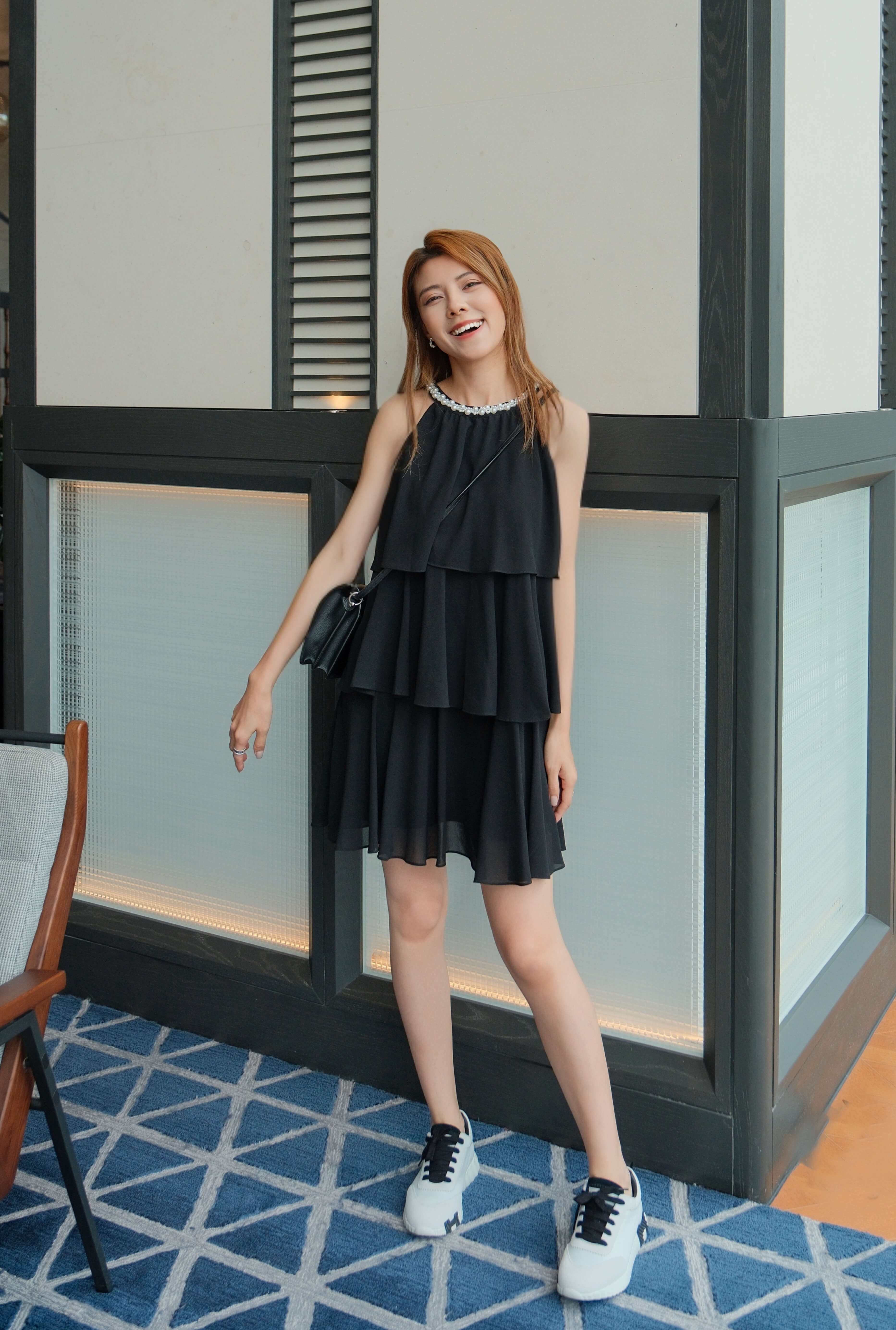 Pearl-Embellished Halter Neck Sheer Silk Mini Dress_DS259L02