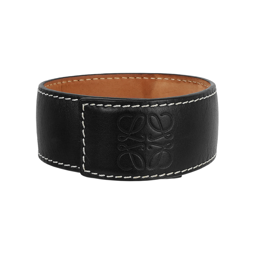 【LOEWE】縫線小牛皮磁吸手環(黑色)