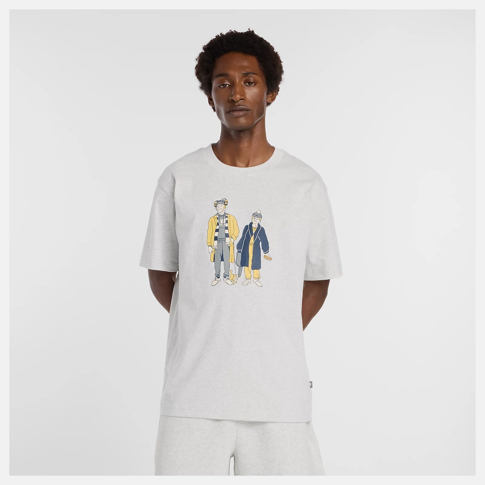 NEW BALANCE 短T NB 灰 夫妻 Q版塗鴉 短袖 男 MT53969AHH